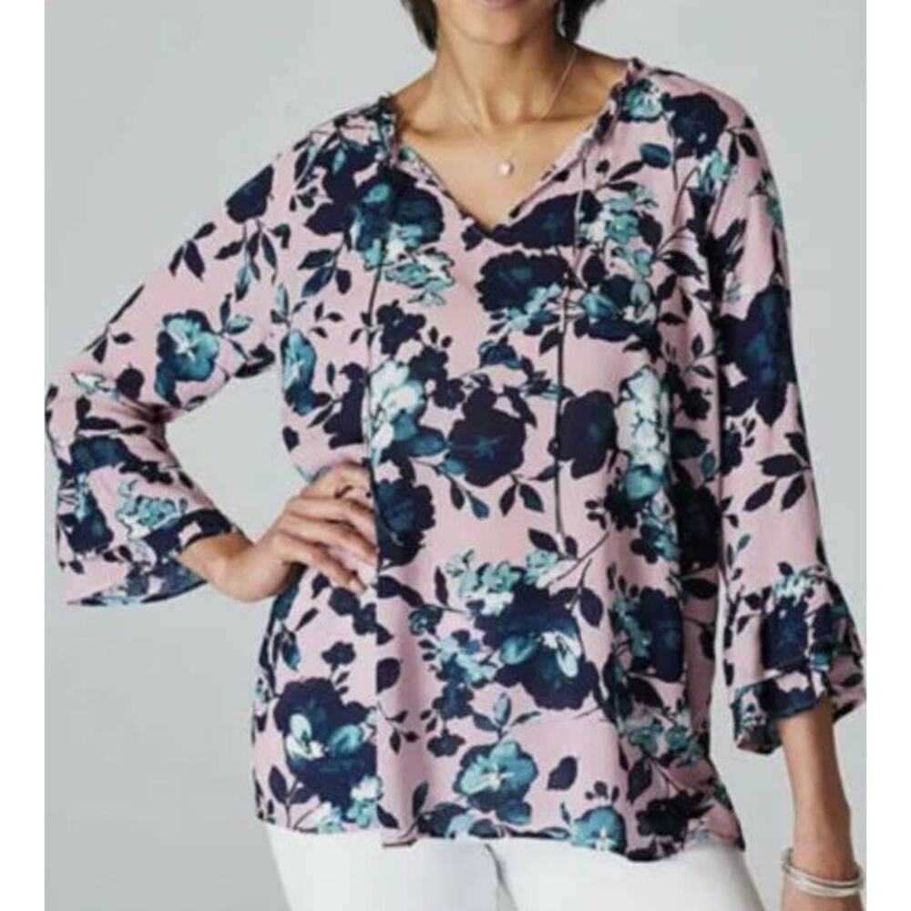 J. Jill Purple Beautiful Blooms Floral Print Top Size XL Petite